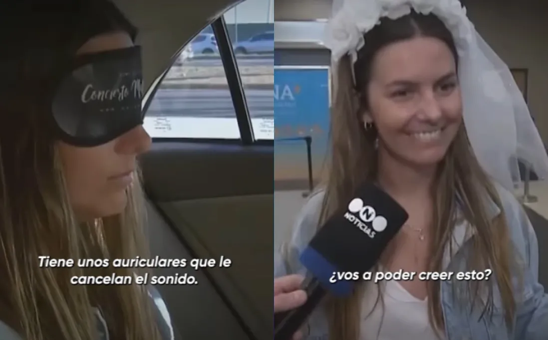 Le vendaron los ojos para llevarla de viaje sorpresa por su despedida de soltera y lo transmitieron en vivo