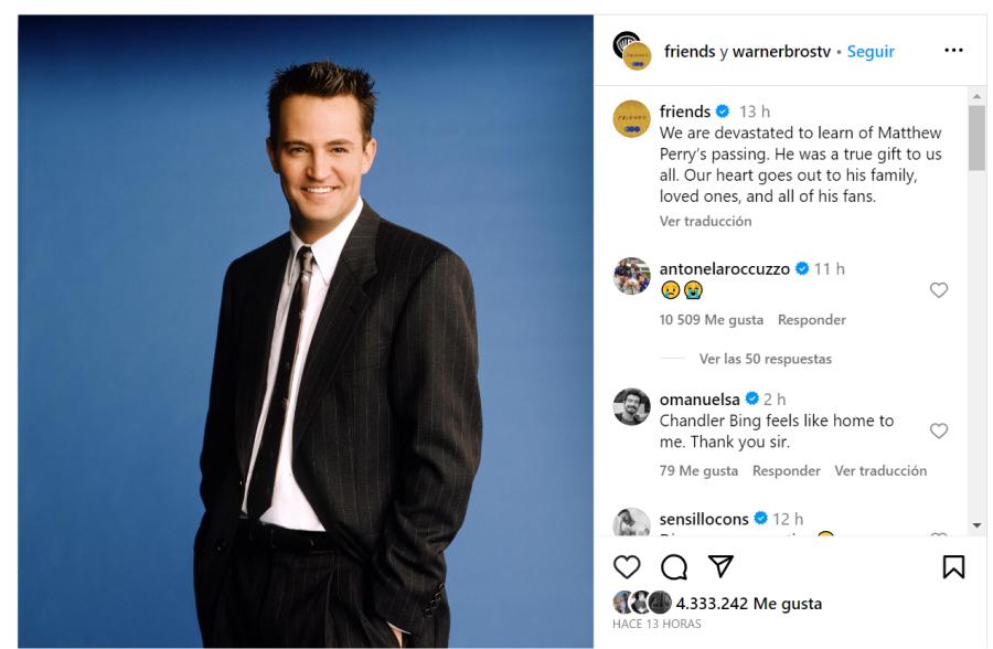 Las reacciones del elenco de Friends a la sorprendente muerte de Matthew Perry