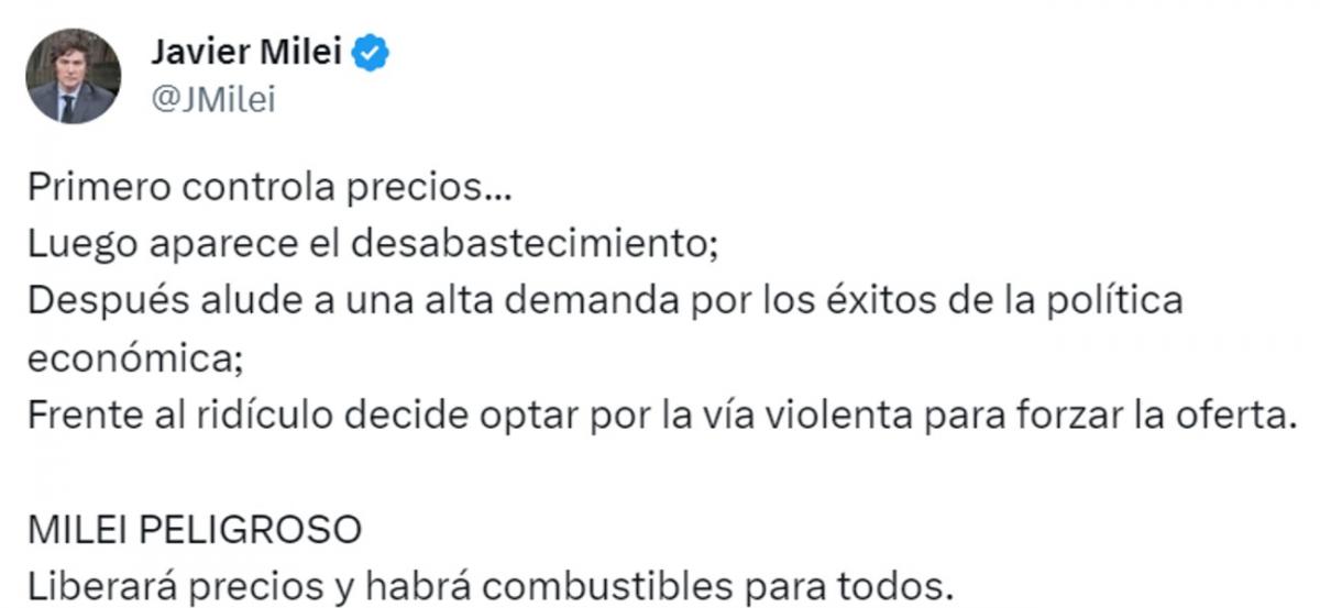 Javier Milei arremetió contra Sergio Massa tras la advertencia a las petroleras