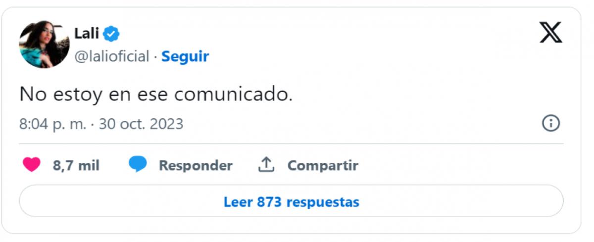 La aclaración de Lali Espósito luego de la difusión del comunicado.