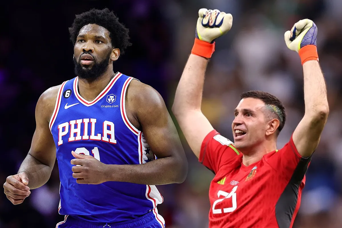 NO PUDO SER. Embiid recibió una dura sanción de la NBA, tras realizar un festejo parecido al de Dibu Martínez.