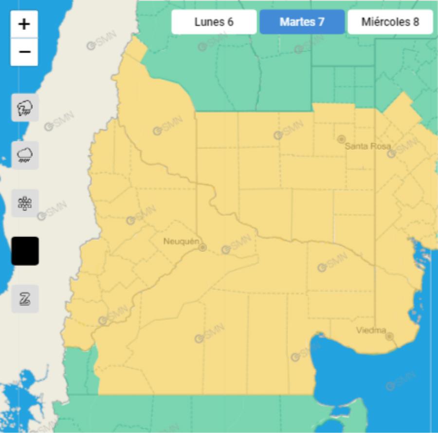 El alerta amarillo por fuertes lluvias y viento.