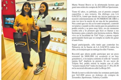 Números de la Suerte: Marta Noemí Bravo ganó una orden de compra de $43.000 en Sportsman
