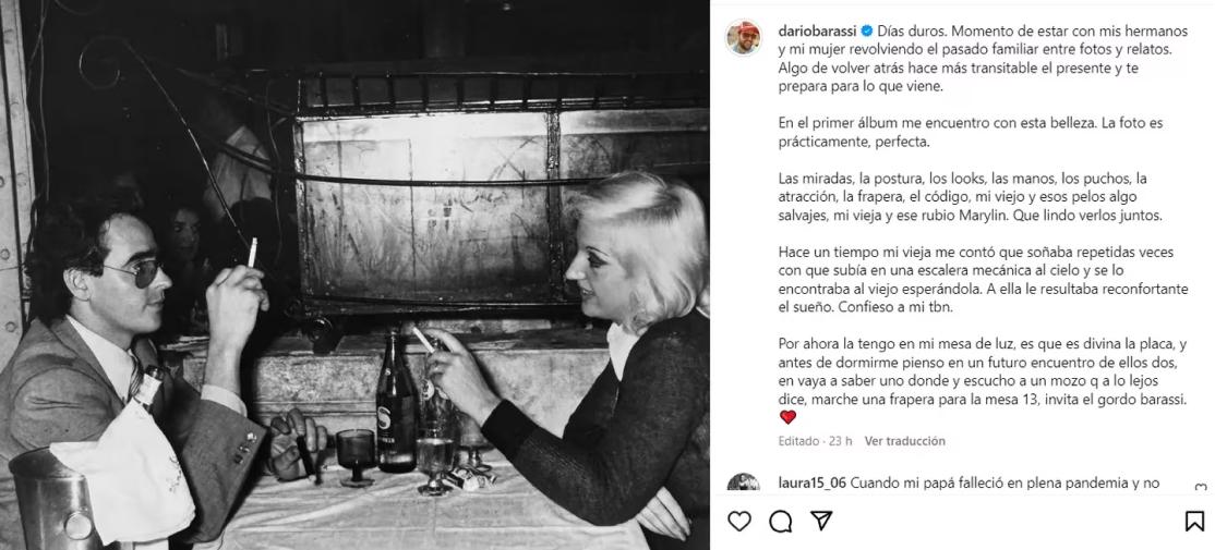 El posteo de Darío Barassi antes del fallecimiento de su madre.