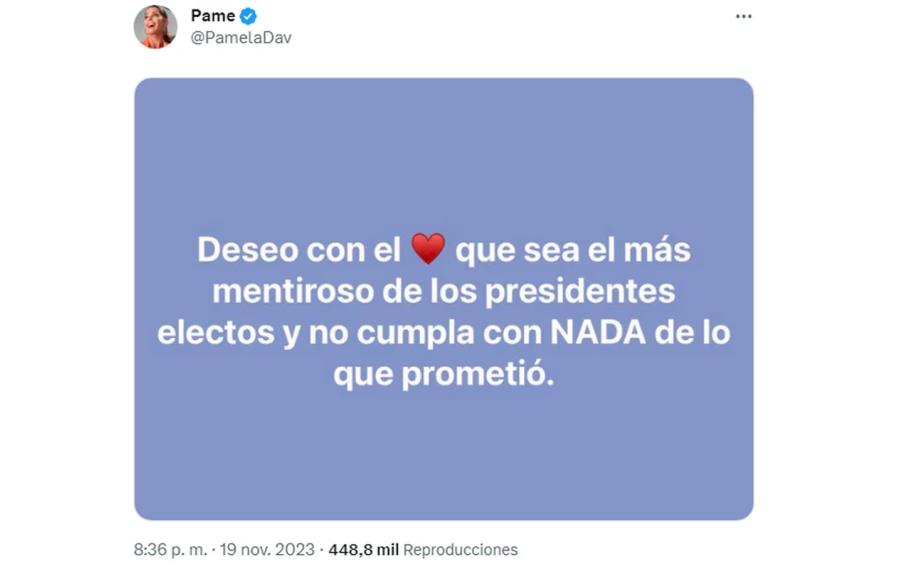 El comentario de Pamela David sobre el triunfo de Javier Milei.