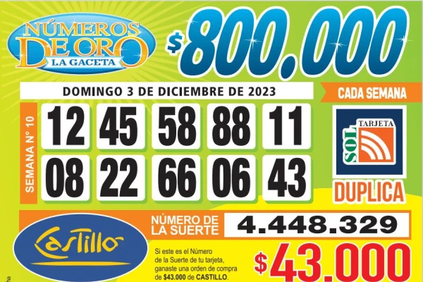 Los Números de Oro de LA GACETA del 3 de diciembre de 2023