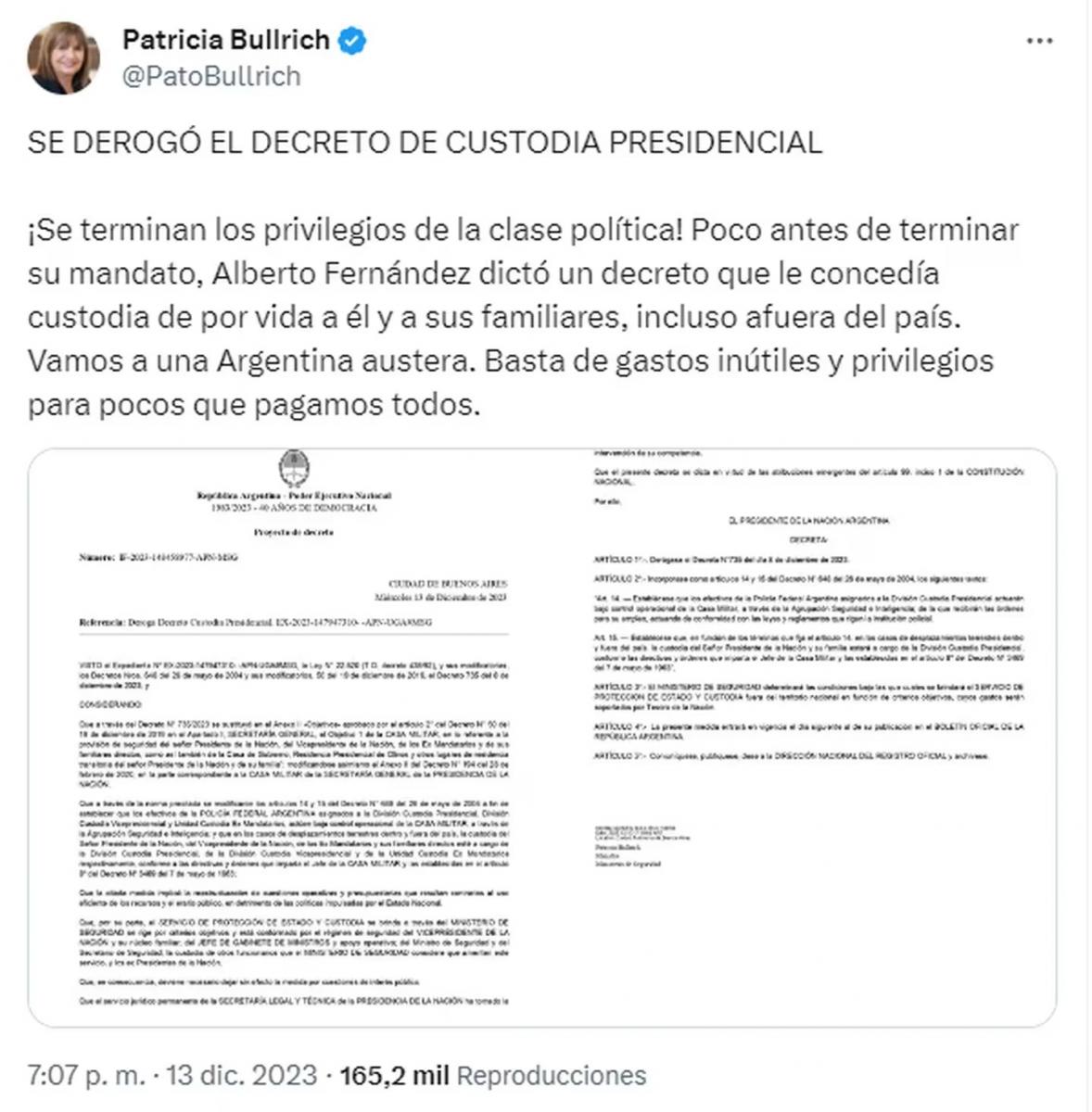 Derogaron el decreto que otorgaba custodia a Alberto Fernández en el exterior