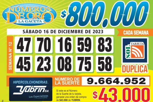Los Números de Oro de LA GACETA del 16 de diciembre de 2023
