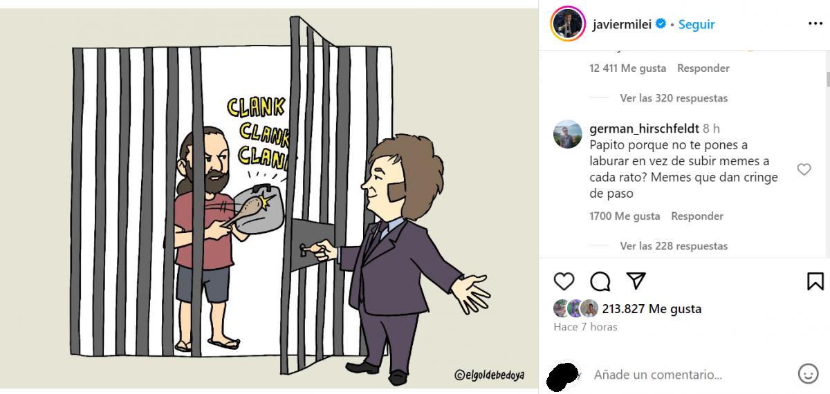 Milei posteó una caricatura en respuesta a los cacerolazos en contra del DNU