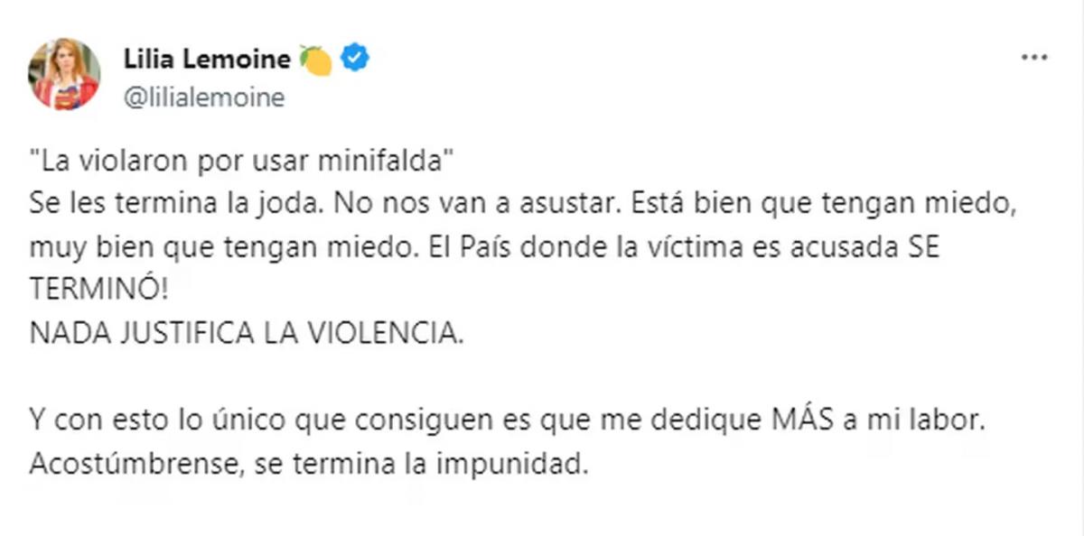 El posteo de Lilia Lemoine en sus redes sociales tras ser agredida ayer a la tarde.