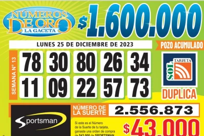 Los Números de Oro de LA GACETA del 25 de diciembre de 2023