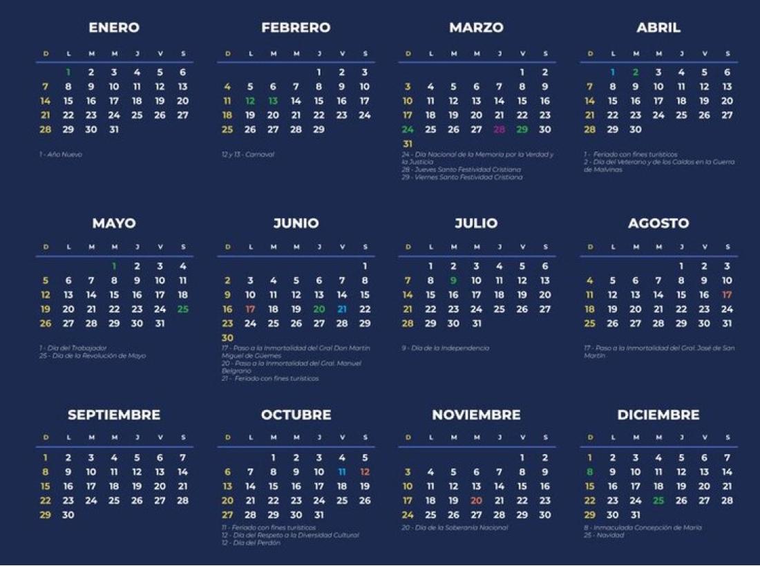 Todos los feriados del 2024.