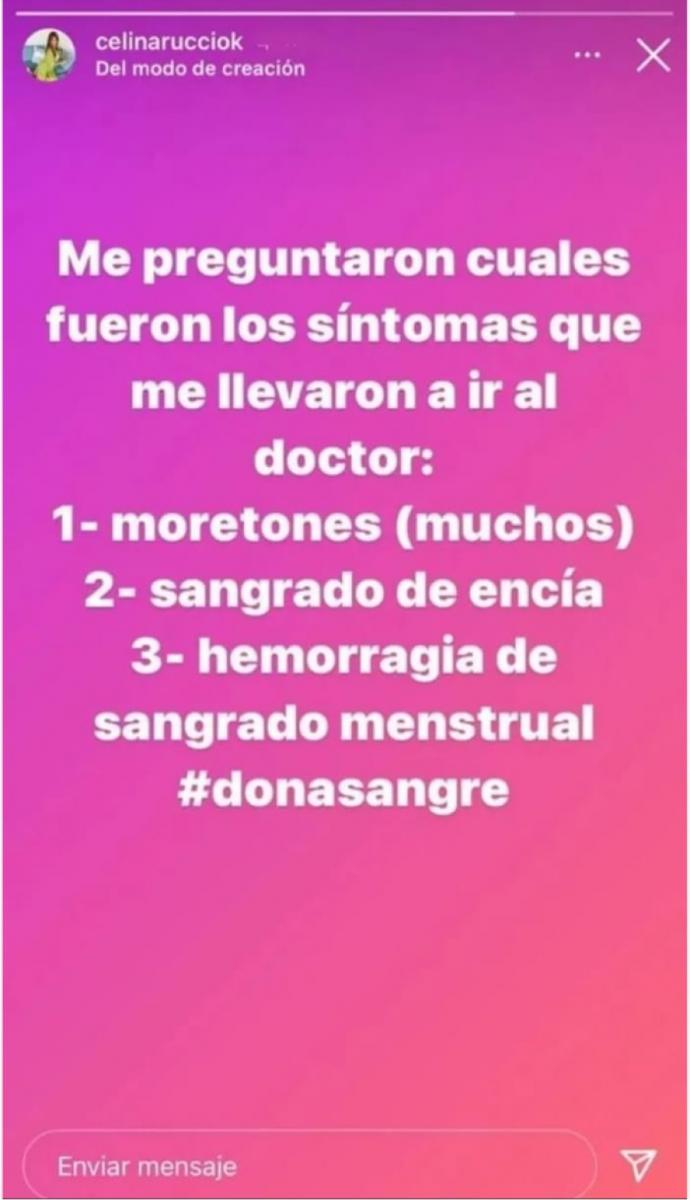 Los síntomas que tuvo Celina Rucci antes de ser diagnosticada con leucemia