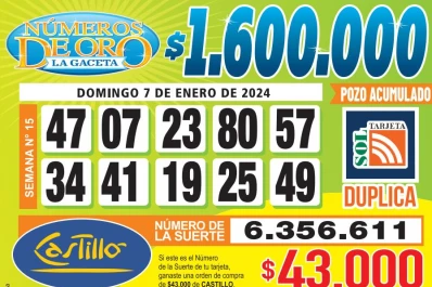 Los Números de Oro de LA GACETA del 7 de enero de 2024