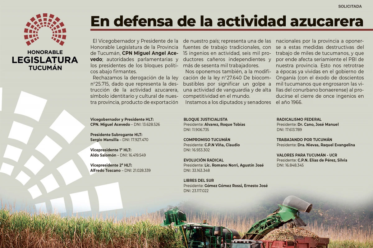 Solicitada: en defensa de la actividad azucarera