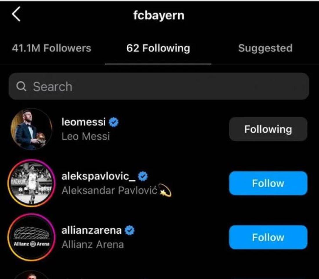 NUEVO SEGUIDOR. La cuenta de Instagram de FC Bayern Múnich muestra el botón activado de 