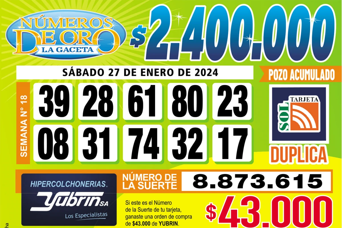 Los Números de Oro de LA GACETA del 27 de enero de 2024