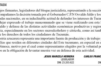 Solicitada:  el apoyo a Jaldo de los legisladores del bloque justicialista, sección electoral Este