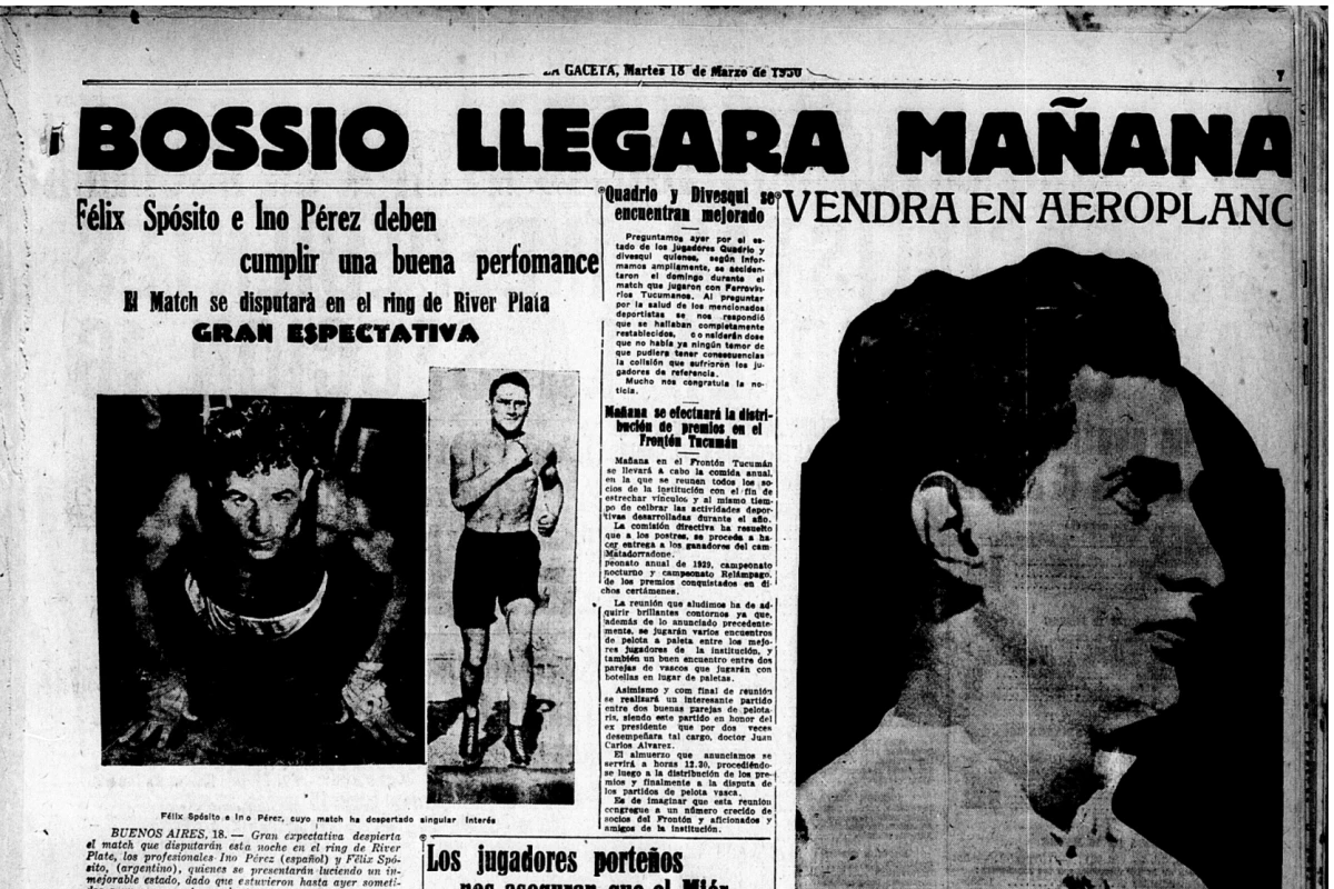 DIARIO DE LA ÉPOCA. La Gaceta anuncia la llegada de Ángel Bossio a Tucumán. 