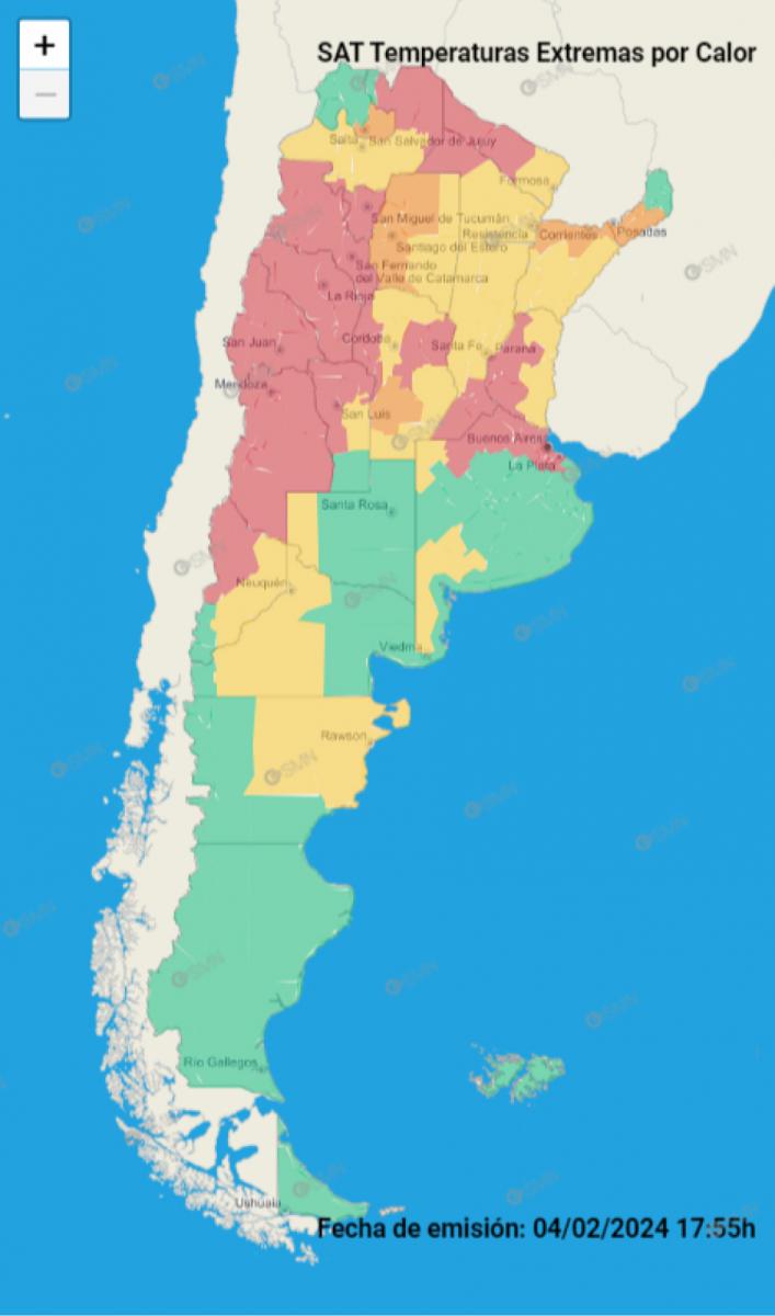 Mapa de alertas meteorológicas en Argentina