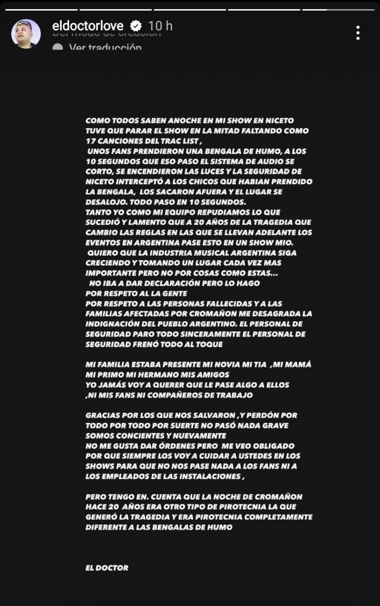 La historia que subió El Doctor luego del show