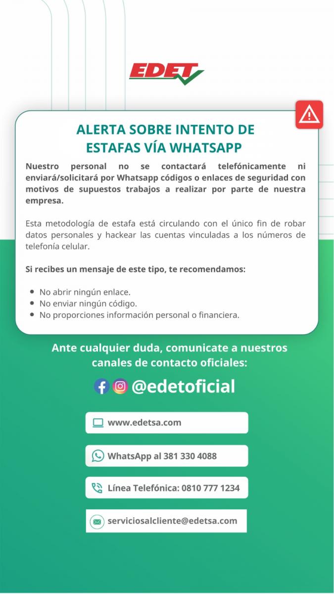 EDET advierte sobre una presunta estafa telefónica