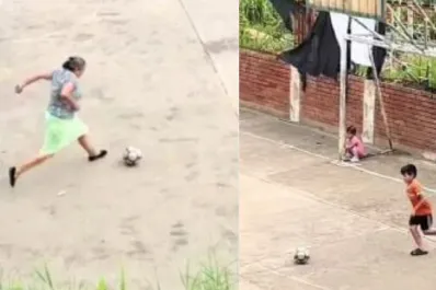 Maradoña: el video de una abuela jugando al fútbol con su nieto que emocionó a todos