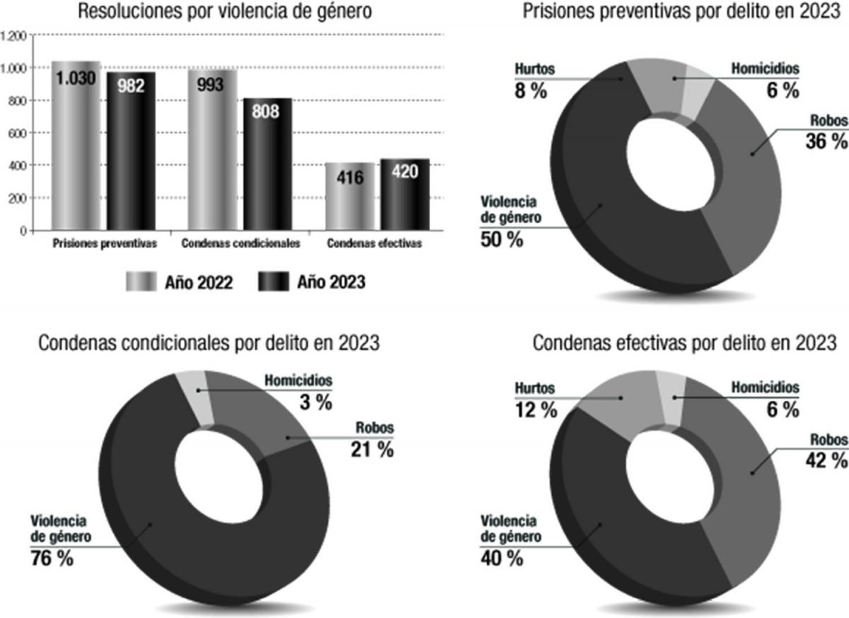 Hay más condenas por violencia de género que por robos