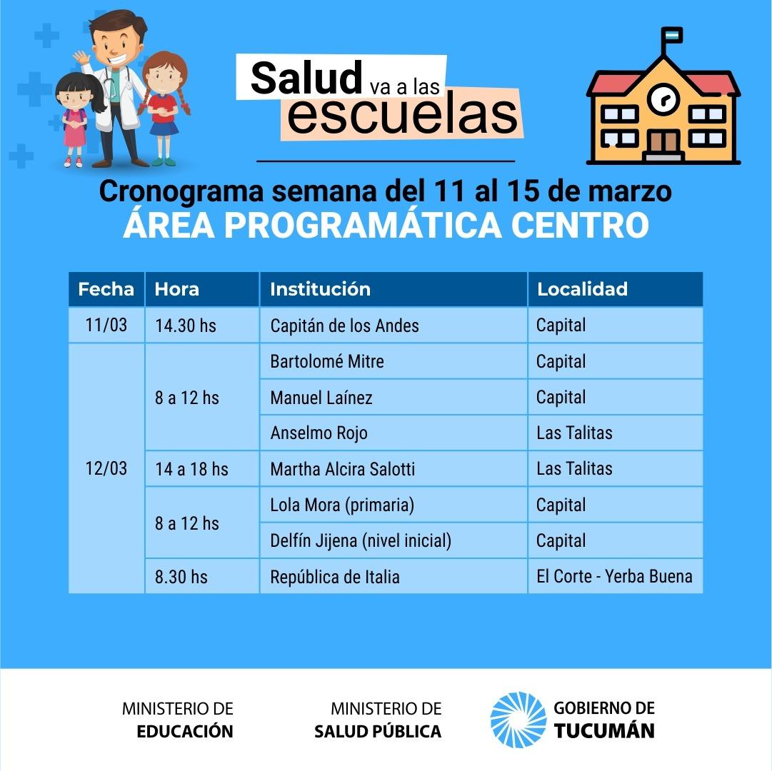 Se anunció el cronograma del programa La Salud va a la Escuela