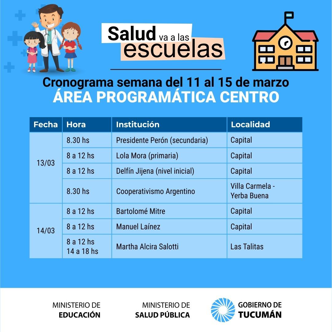Se anunció el cronograma del programa La Salud va a la Escuela