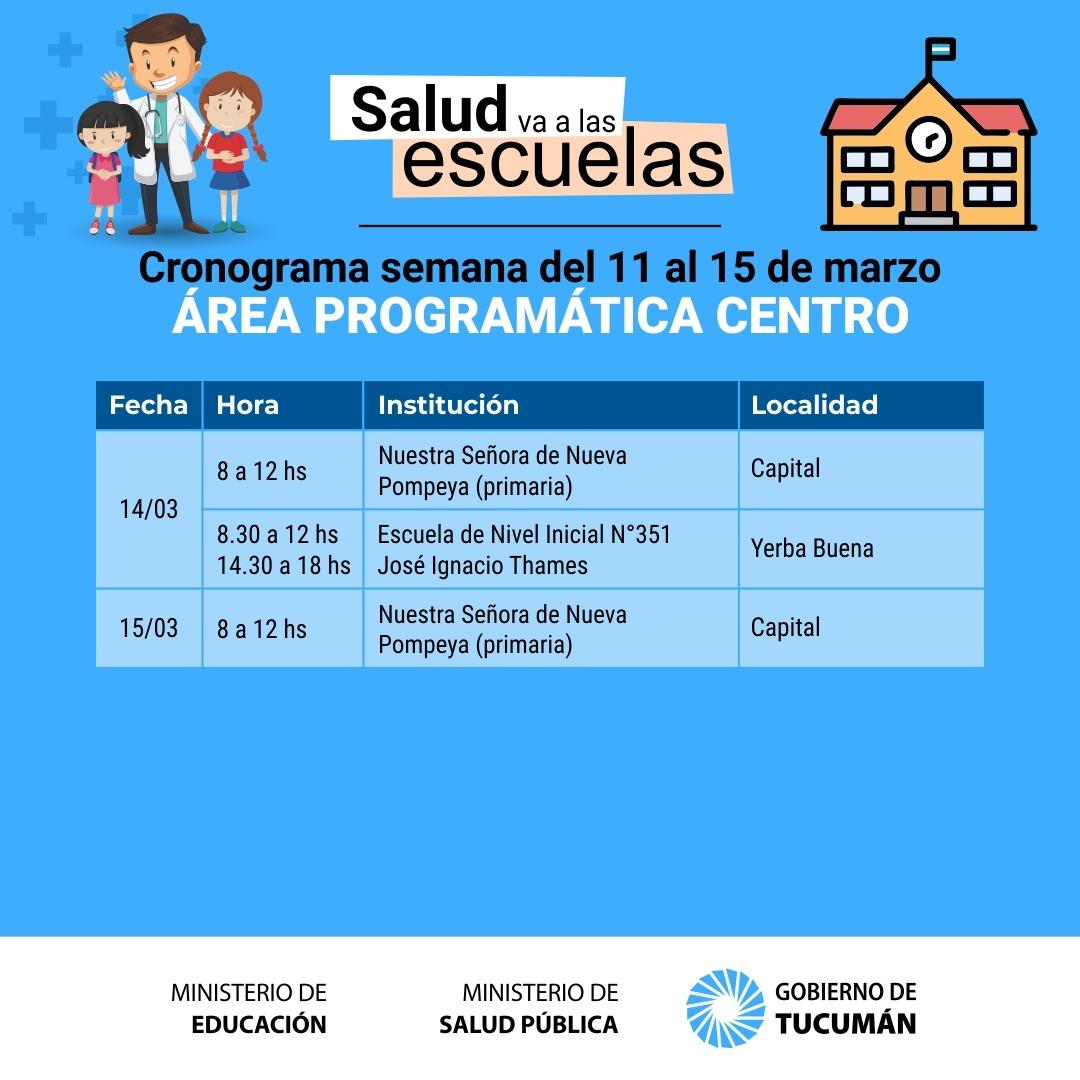 Se anunció el cronograma del programa La Salud va a la Escuela