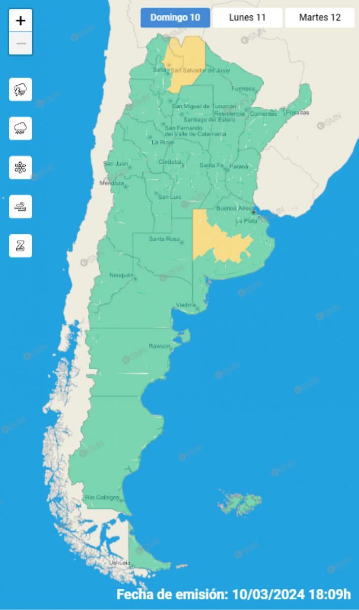 Mapa de alertas por tormentas