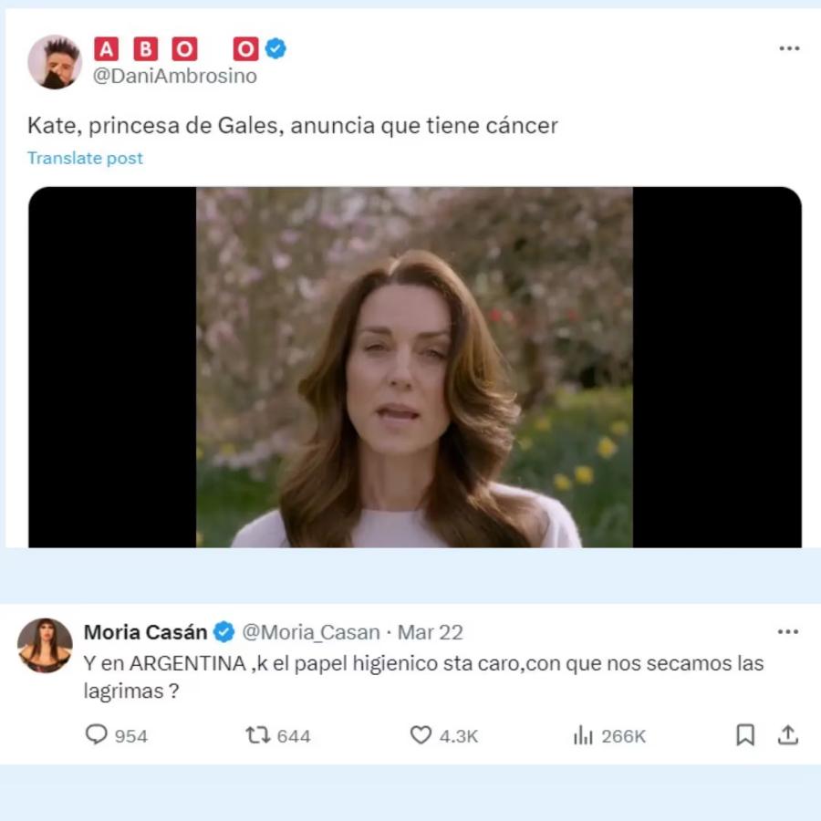 El polémico comentario de Moria Casán sobre Kate Middleton que generó repudio en las redes sociales.