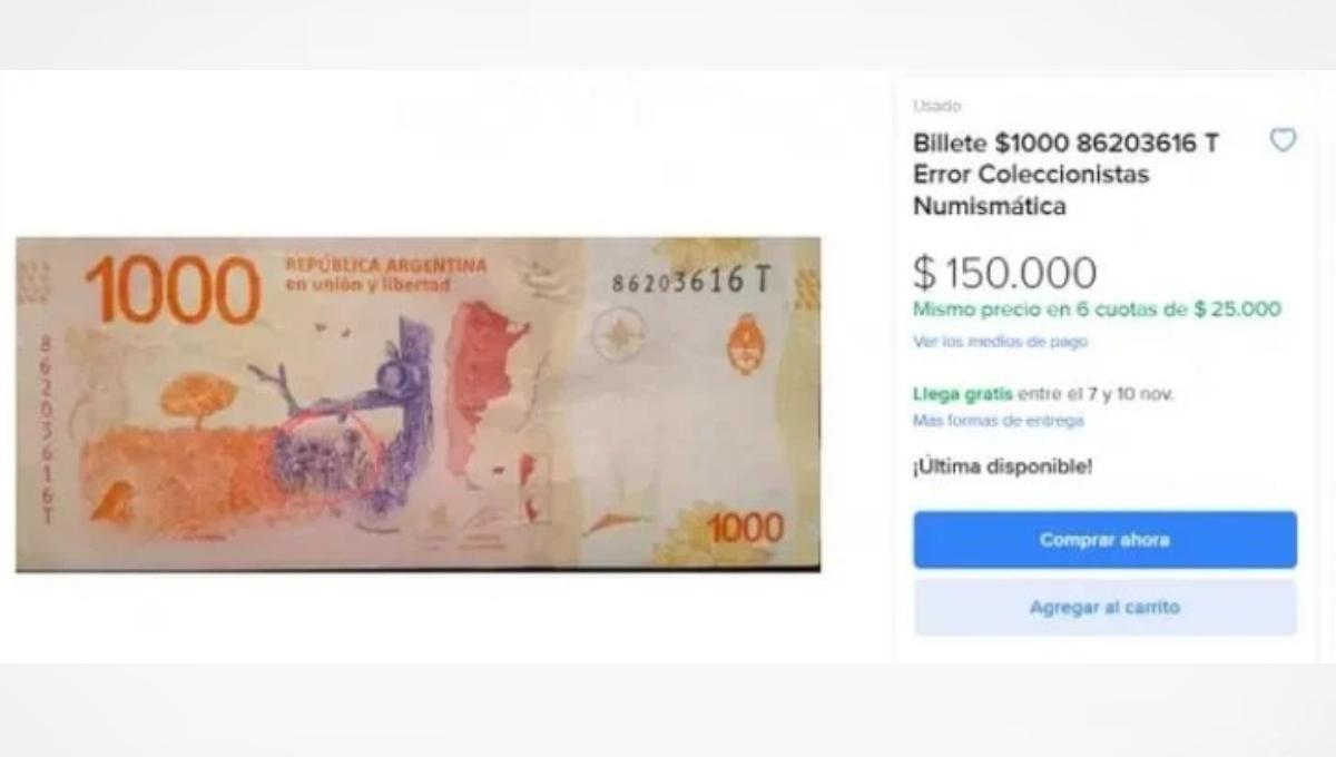 Billete de $1.000 con un error de impresión se vende por un alto valor en internet