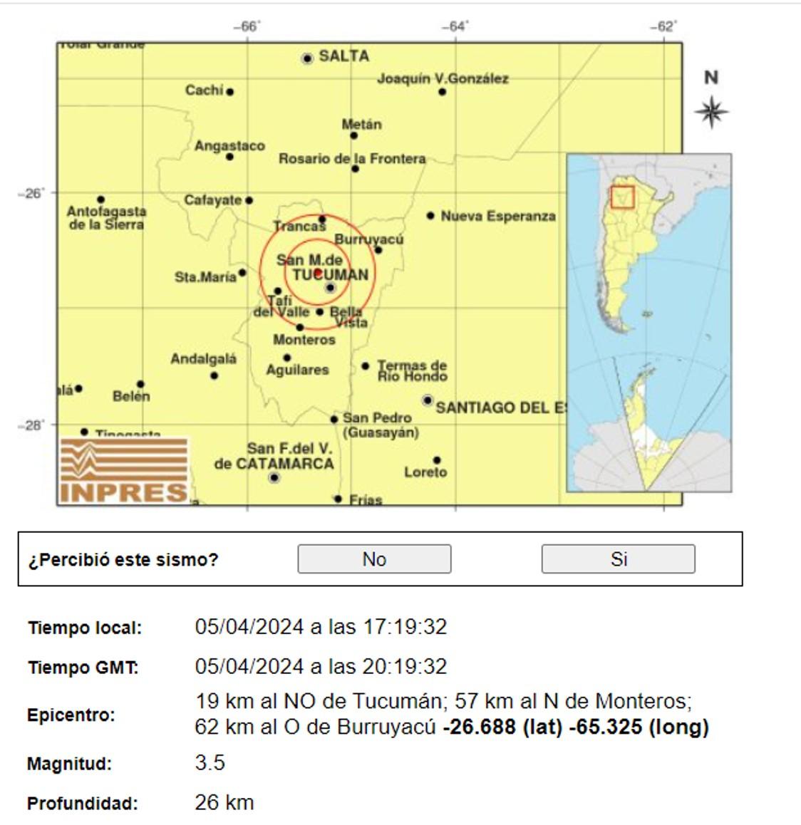 Un sismo sacudió a los tucumanos esta tarde de viernes