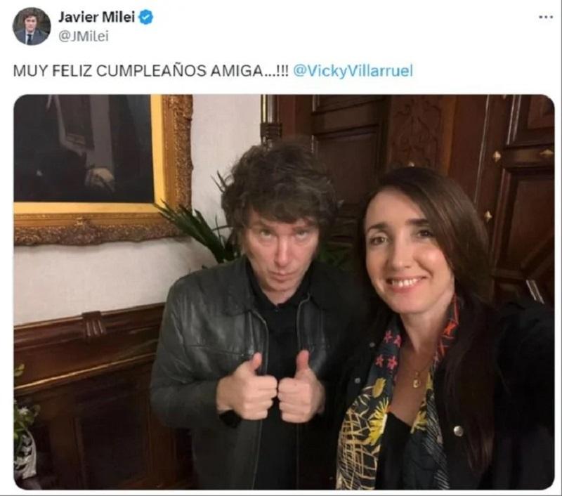 Victoria Villarruel cumple años y el Presidente le dejó un mensaje con una foto de los dos