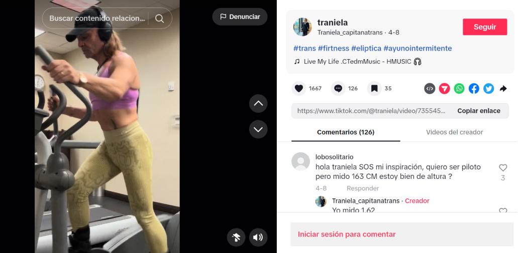 En TikTok, Traniela comparte videos de sus rutinas en el gimnasio.