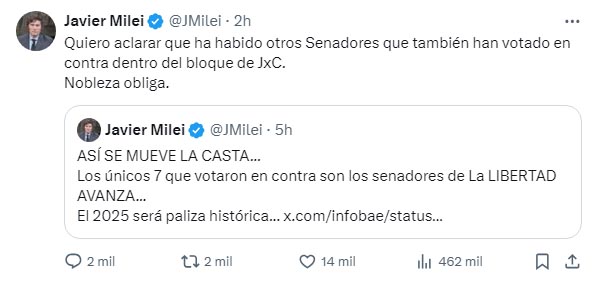 Tensión por aumentos en el Senado: Milei acusó a “la casta” y Villarruel se defendió