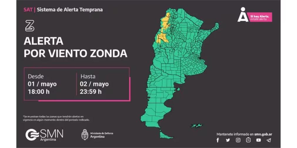 Alerta amarilla por fuertes tormentas y viento zonda: ¿qué provincias serán afectadas y hasta cuándo rige la advertencia?