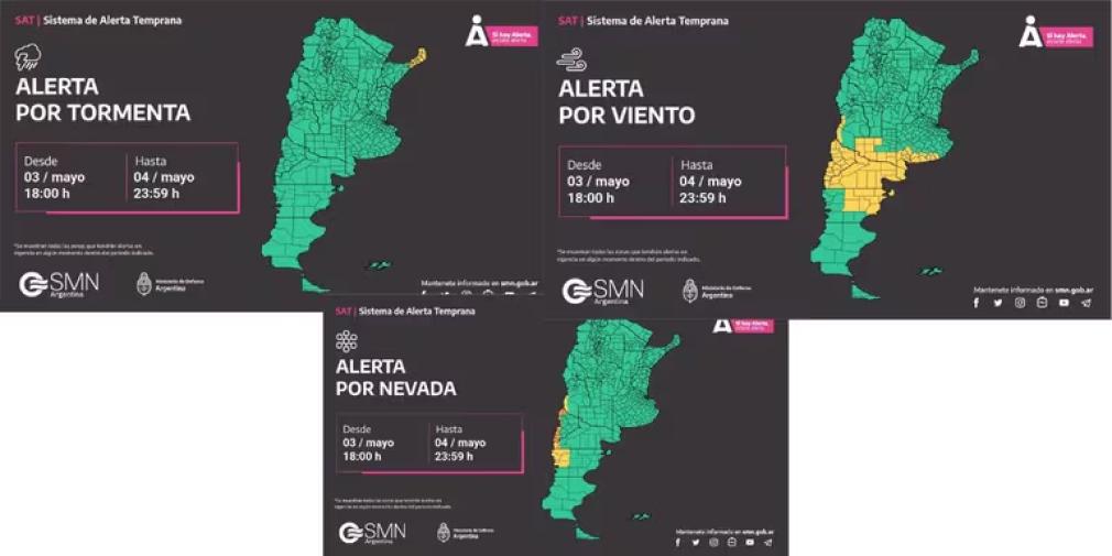 Las alertas emitidas por el Servicio Meteorológico Nacional.