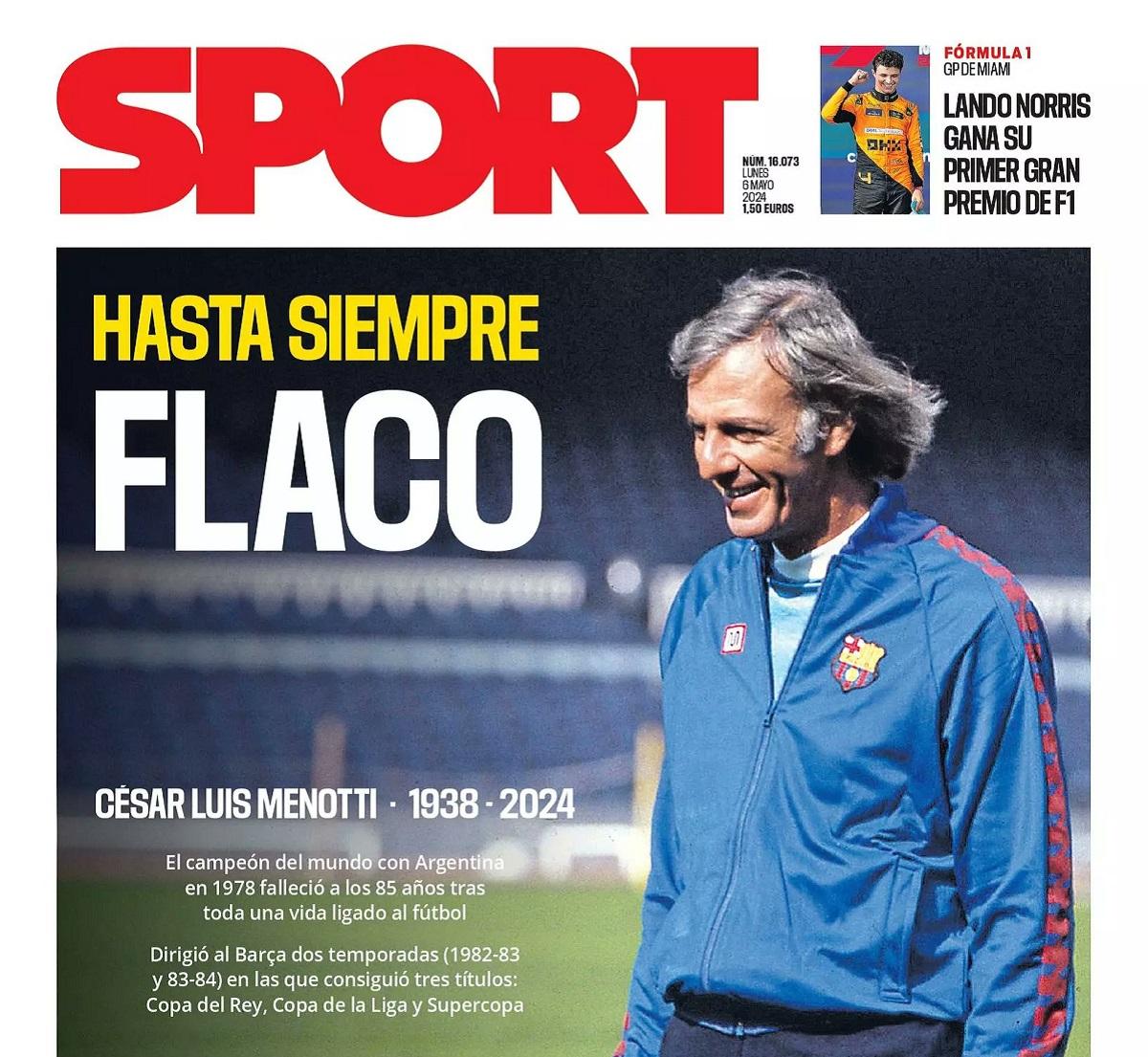 BUEN RECUERDO. El medio español SPORT, mencionó el paso de Menotti por Barcelona.