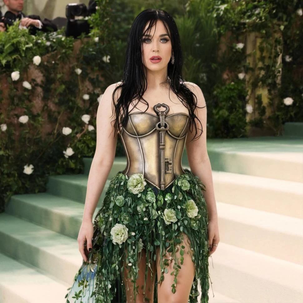 ¿Y SI HUBIESE SIDO CIERTO? La imagen de una espectacular Kate Perry con su vestido floreado llenó las redes sociales, pero no asistió a la Met Gala.