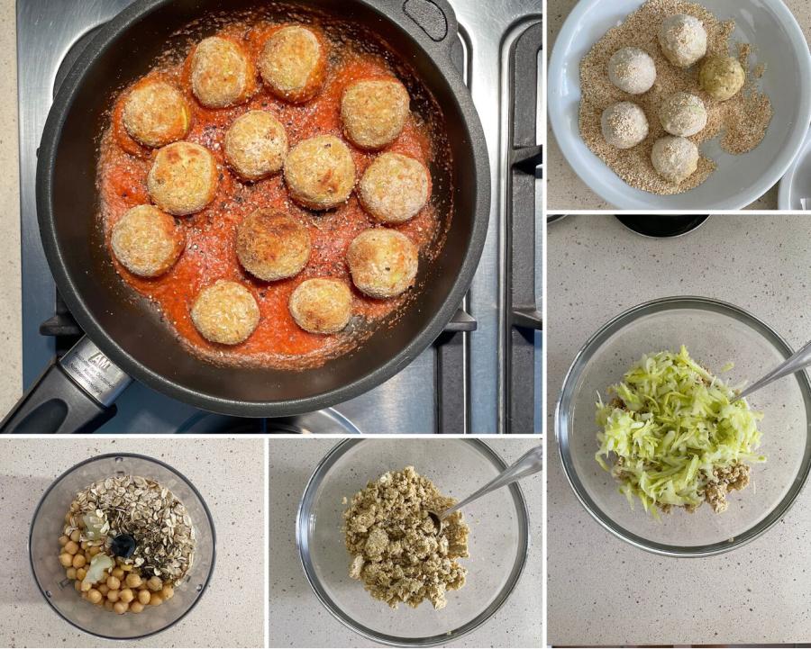 El paso a paso para preparar albóndigas de avena y garbanzo.