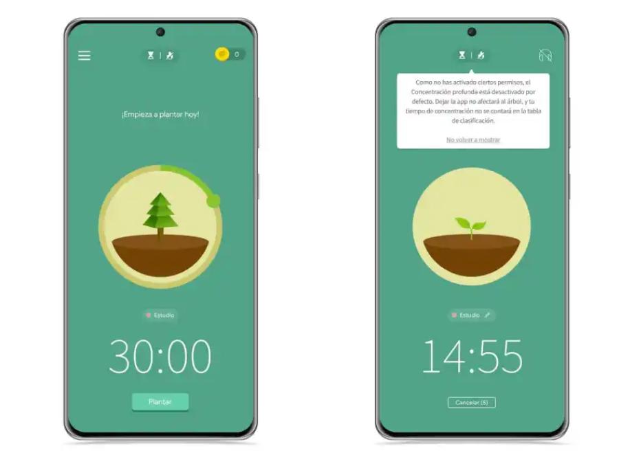 Forest es una aplicación que fomenta el estudio con el crecimiento y cuidado de un árbol virtual. Fuente: Google Playstore.