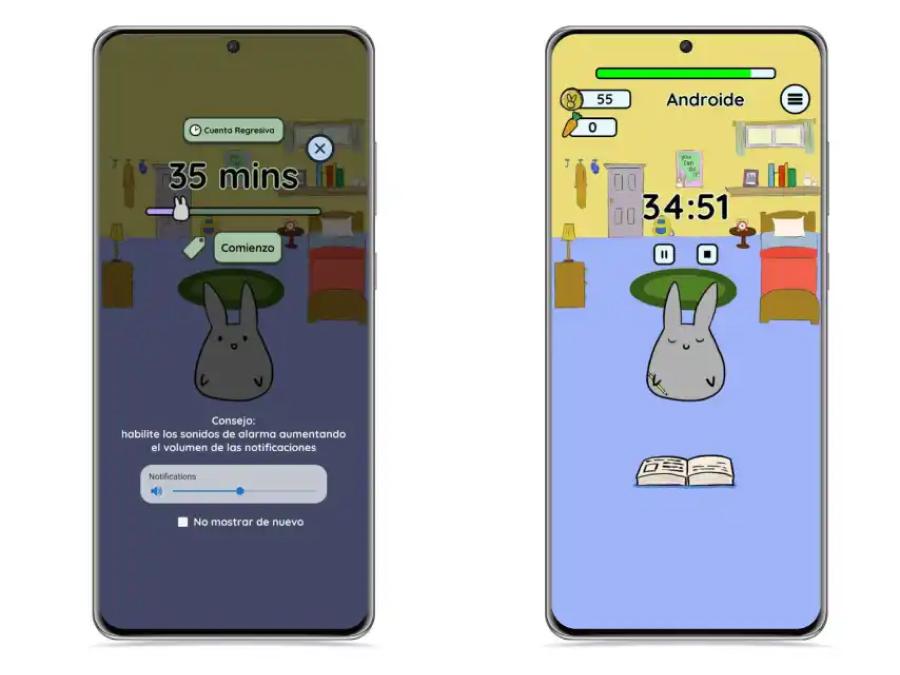 Study Bunny es una aplicación con un conejo que acompaña en el estudio. Fuente: Google Playstore.