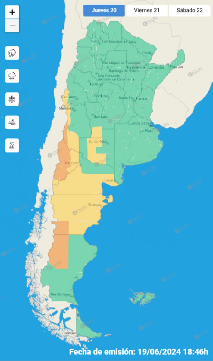 Mapa de alertas del Servicio Meteorológico Nacional