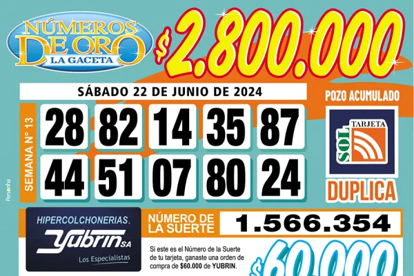 Los Números de Oro de LA GACETA del 22 de junio de 2024