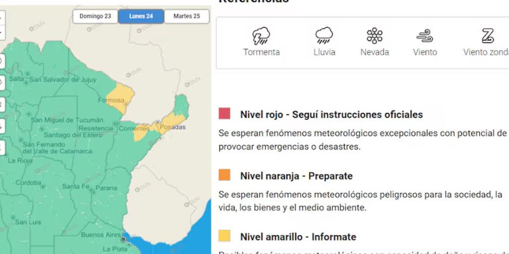 El alerta rige hasta mañana por la tarde y noche, según las provincias.