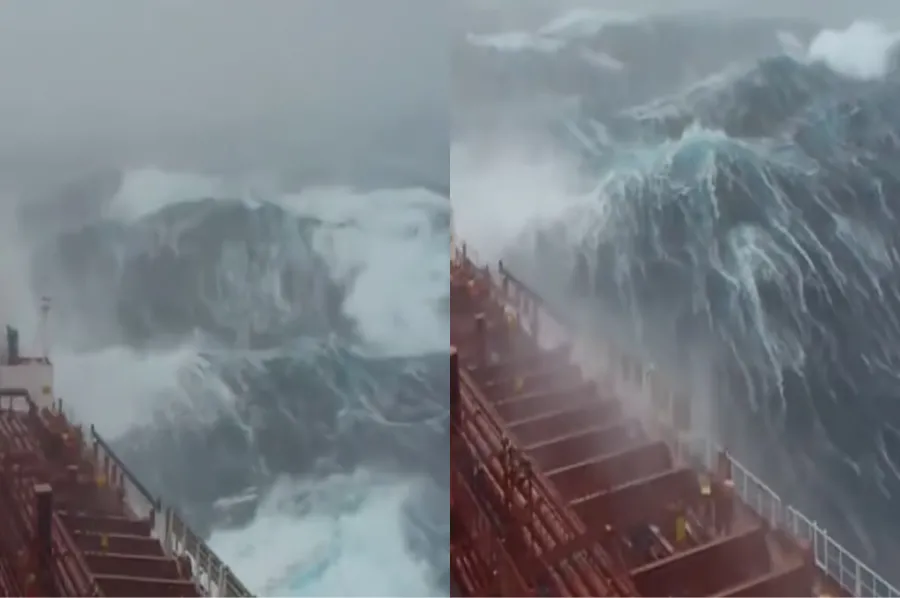 Filman desde barcos cargueros el tamaño de las olas en el océano
