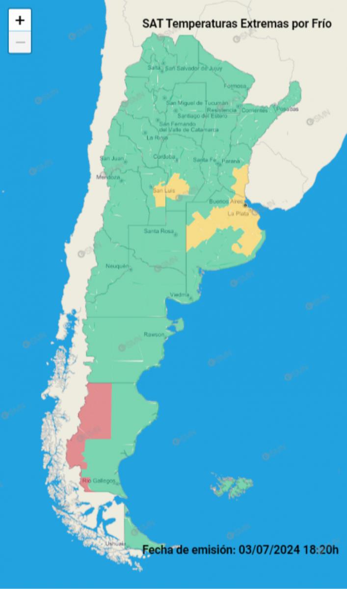 Mapa de alertas del Servicio Meteorológico Nacional